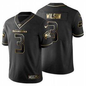 Wholesale Cheap Seattle Seahawks #3 Russell Wilson Men\'s Nike Black Golden Limited NFL 100 Jersey