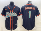 Wholesale Cheap Men's Miami Dolphins #1 Tua Tagovailoa Black With Patch Cool Base Stitched Baseball Jersey