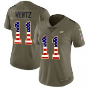 Wholesale Cheap Nike Eagles #11 Carson Wentz Olive/USA Flag Women's Stitched NFL Limited 2017 Salute to Service Jersey