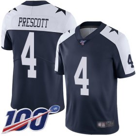 Wholesale Cheap Nike Cowboys #4 Dak Prescott Navy Blue Thanksgiving Men\'s Stitched NFL 100th Season Vapor Throwback Limited Jersey