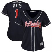 Wholesale Cheap Braves #1 Ozzie Albies Navy Blue Alternate Women's Stitched MLB Jersey