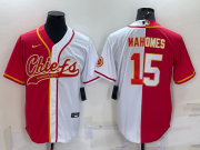 Wholesale Cheap Men's Kansas City Chiefs #15 Patrick Mahomes Red White Two Tone With Patch Cool Base Stitched Baseball Jersey