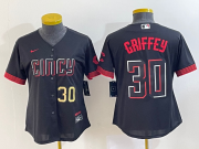 Wholesale Cheap Women's Cincinnati Reds #30 Ken Griffey Jr Number Black 2023 City Connect Cool Base Stitched Jersey1