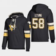 Wholesale Cheap Pittsburgh Penguins #58 Kris Letang Black adidas Lace-Up Pullover Hoodie