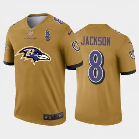 Wholesale Cheap Baltimore Ravens #8 Lamar Jackson Gold Men\'s Nike Big Team Logo Player Vapor Limited NFL Jersey