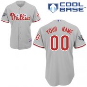 Wholesale Cheap Phillies Personalized Authentic Grey w/2009 World Series Patch Cool Base MLB Jersey (S-3XL)