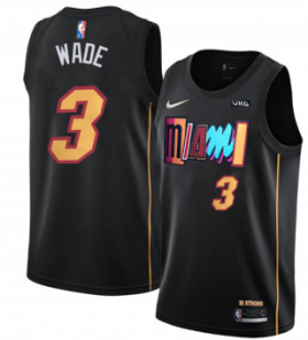 Wholesale Cheap Men\'s Miami Heat #3 Dwyane Wade 75th Anniversary Black 2021-2022 City Edition Stitched Jersey