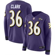 Wholesale Cheap Nike Ravens #36 Chuck Clark Purple Team Color Women's Stitched NFL Limited Therma Long Sleeve Jersey