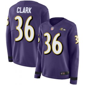 Wholesale Cheap Nike Ravens #36 Chuck Clark Purple Team Color Women\'s Stitched NFL Limited Therma Long Sleeve Jersey