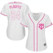 Wholesale Cheap Twins #24 Trevor Plouffe White/Pink Fashion Women's Stitched MLB Jersey