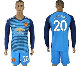 Wholesale Cheap Manchester United #20 S.Romero Blue Long Sleeves Soccer Club Jersey