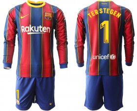 Wholesale Cheap Men 2020-2021 club Barcelona home long sleeve 1 red Soccer Jerseys