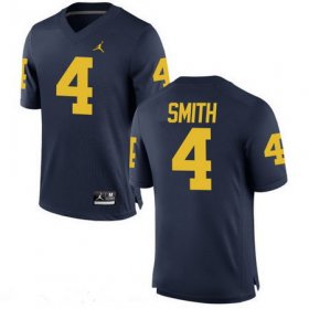 Wholesale Cheap Men\'s Michigan Wolverines #4 De\'Veon Smith Navy Blue Stitched College Football Brand Jordan NCAA Jersey