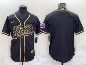 Wholesale Cheap Men\'s Buffalo Bills Blank Black Gold With Patch Cool Base Stitched Baseball Jersey