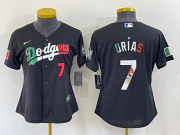 Wholesale Cheap Women's Los Angeles Dodgers #7 Julio Urias Black Mexico Number 2020 World Series Cool Base Nike Jersey