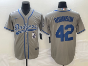 Wholesale Cheap Men's Los Angeles Dodgers #42 Jackie Robinson Grey With Patch Cool Base Stitched Baseball Jersey