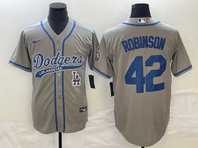 Wholesale Cheap Men\'s Los Angeles Dodgers #42 Jackie Robinson Grey With Patch Cool Base Stitched Baseball Jersey