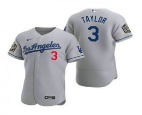 Wholesale Cheap Men\'s Los Angeles Dodgers #3 Chris Taylor Gray 2020 World Series Authentic Road Flex Nike Jersey