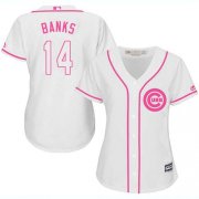 Wholesale Cheap Cubs #14 Ernie Banks White/Pink Fashion Women's Stitched MLB Jersey