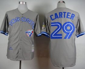 Wholesale Cheap Mitchell And Ness 1992 Blue Jays #29 Joe Carter Grey Stitched MLB Throwback Jersey