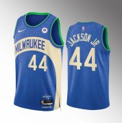 Men's Milwaukee Bucks #44 Andre Jackson Jr. Blue 2023-24 City Edition Stitched Basketball Jersey