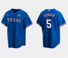 Men's Texas Rangers #5 Corey Seager Royal 2023 World Series Stitched Baseball Jersey