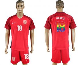 Wholesale Cheap USA #18 Morris Red Rainbow Soccer Country Jersey