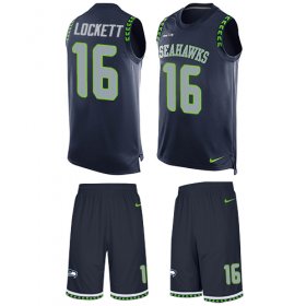 Wholesale Cheap Nike Seahawks #16 Tyler Lockett Steel Blue Team Color Men\'s Stitched NFL Limited Tank Top Suit Jersey