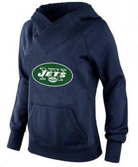 Wholesale Cheap Women\'s New York Jets Logo Pullover Hoodie Navy Blue