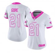 Wholesale Cheap Women's San Francisco 49ers #21 Frank Gore White Pink Stitched Jersey