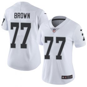 Wholesale Cheap Nike Raiders #77 Trent Brown White Women\'s Stitched NFL Vapor Untouchable Limited Jersey