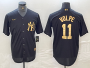 Cheap Men's New York Yankees #11 Anthony Volpe Black Gold Cool Base Stitched Jersey