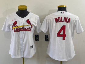 Wholesale Women\'s St Louis Cardinals #4 Yadier Molina White Stitched MLB Cool Base Nike Jersey