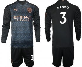 Wholesale Cheap Men 2020-2021 club Manchester city home long sleeve 3 black Soccer Jerseys