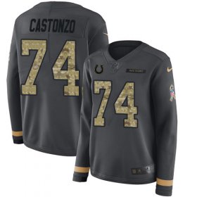 Wholesale Cheap Nike Colts #74 Anthony Castonzo Anthracite Salute to Service Women\'s Stitched NFL Limited Therma Long Sleeve Jersey