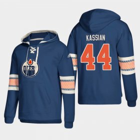 Wholesale Cheap Edmonton Oilers #44 Zack Kassian Royal adidas Lace-Up Pullover Hoodie
