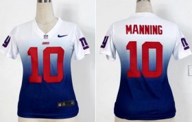 Wholesale Cheap Nike Giants #10 Eli Manning White/Royal Blue Women\'s Stitched NFL Elite Fadeaway Fashion Jersey