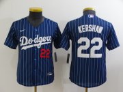 Wholesale Cheap Youth Los Angeles Dodgers #22 Clayton Kershaw Navy Blue Pinstripe Stitched MLB Cool Base Nike Jersey