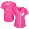Wholesale Cheap Indians #55 Roberto Perez Pink Fashion Women's Stitched MLB Jersey