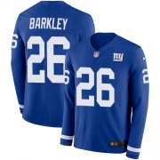 Wholesale Cheap Nike Giants #26 Saquon Barkley Royal Blue Team Color Youth Stitched NFL Limited Therma Long Sleeve Jersey