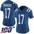 Wholesale Cheap Nike Colts #17 Philip Rivers Royal Blue Team Color Women's Stitched NFL 100th Season Vapor Untouchable Limited Jersey