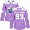 Wholesale Cheap Adidas Oilers #93 Ryan Nugent-Hopkins Purple Authentic Fights Cancer Women's Stitched NHL Jersey