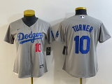 Cheap Women's Los Angeles Dodgers #10 Justin Turner Number Grey Cool Base Stitched Nike Jersey