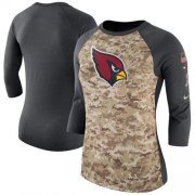 Wholesale Cheap Women's Arizona Cardinals Nike Camo Charcoal Salute to Service Legend Three-Quarter Raglan Sleeve T-Shirt