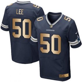 Wholesale Cheap Nike Cowboys #50 Sean Lee Navy Blue Team Color Men\'s Stitched NFL Elite Gold Jersey