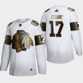 Wholesale Cheap Chicago Blackhawks #17 Dylan Strome Men\'s Adidas White Golden Edition Limited Stitched NHL Jersey