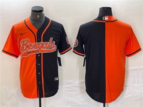 Cheap Men\'s Cincinnati Bengals Blank Black Orange Split With Patch Cool Base Baseball Stitched Jersey