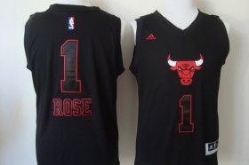 Wholesale Cheap Chicago Bulls #1 Derrick Rose 2015 Black With Red Fashion Jersey