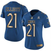 Wholesale Cheap Nike Cowboys #21 Ezekiel Elliott Navy Women's Stitched NFL Limited Gold NFC 2017 Pro Bowl Jersey