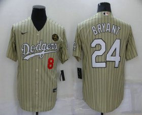 Wholesale Cheap Men\'s Los Angeles Dodgers #8 #24 Kobe Bryant Cream Pinstripe Stitched MLB Cool Base Nike Jersey